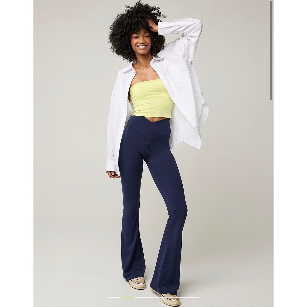 OFFLINE‎ by Aerie Real Me Flare Leggings Navy Blue Crossover High Waist XS